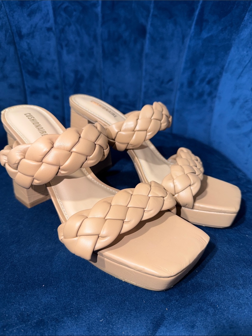 Cushionaire Women's Braided Block Heel Sandals - Nude Size 7.5